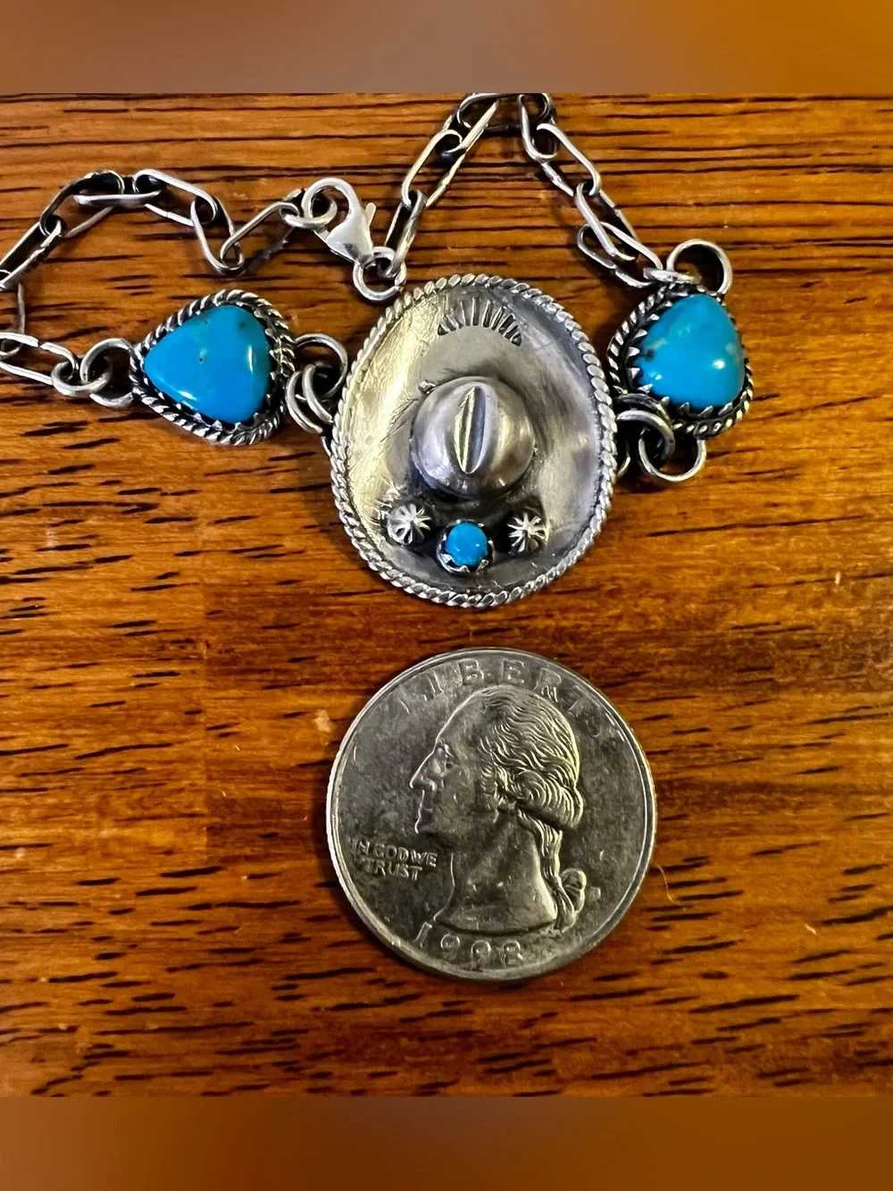 Kingman Turquoise Cowboy Hat Bracelet Sterling Silver Southwestern - Picture 7 of 9